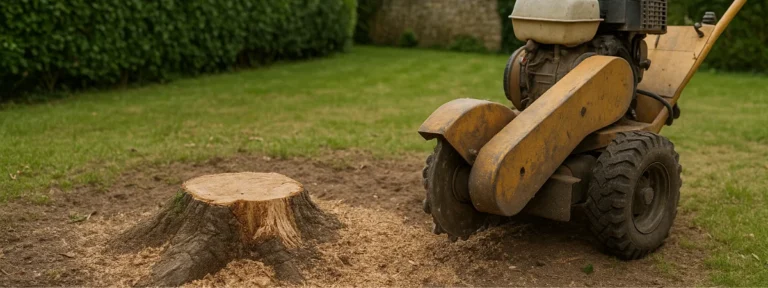 machine de rognage de souche en cours d’utilisation à Saint-Germain-en-Laye