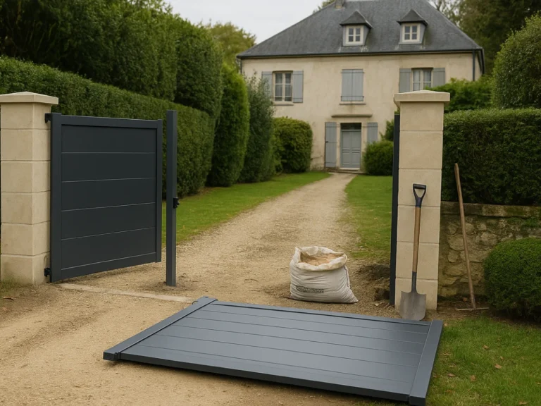 Portail aluminium en cours d’installation à Saint-Germain-en-Laye